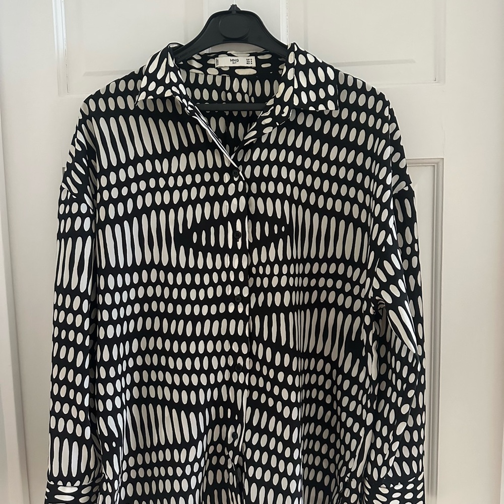 Mango Black Button-Up Shirt with White Oval Print